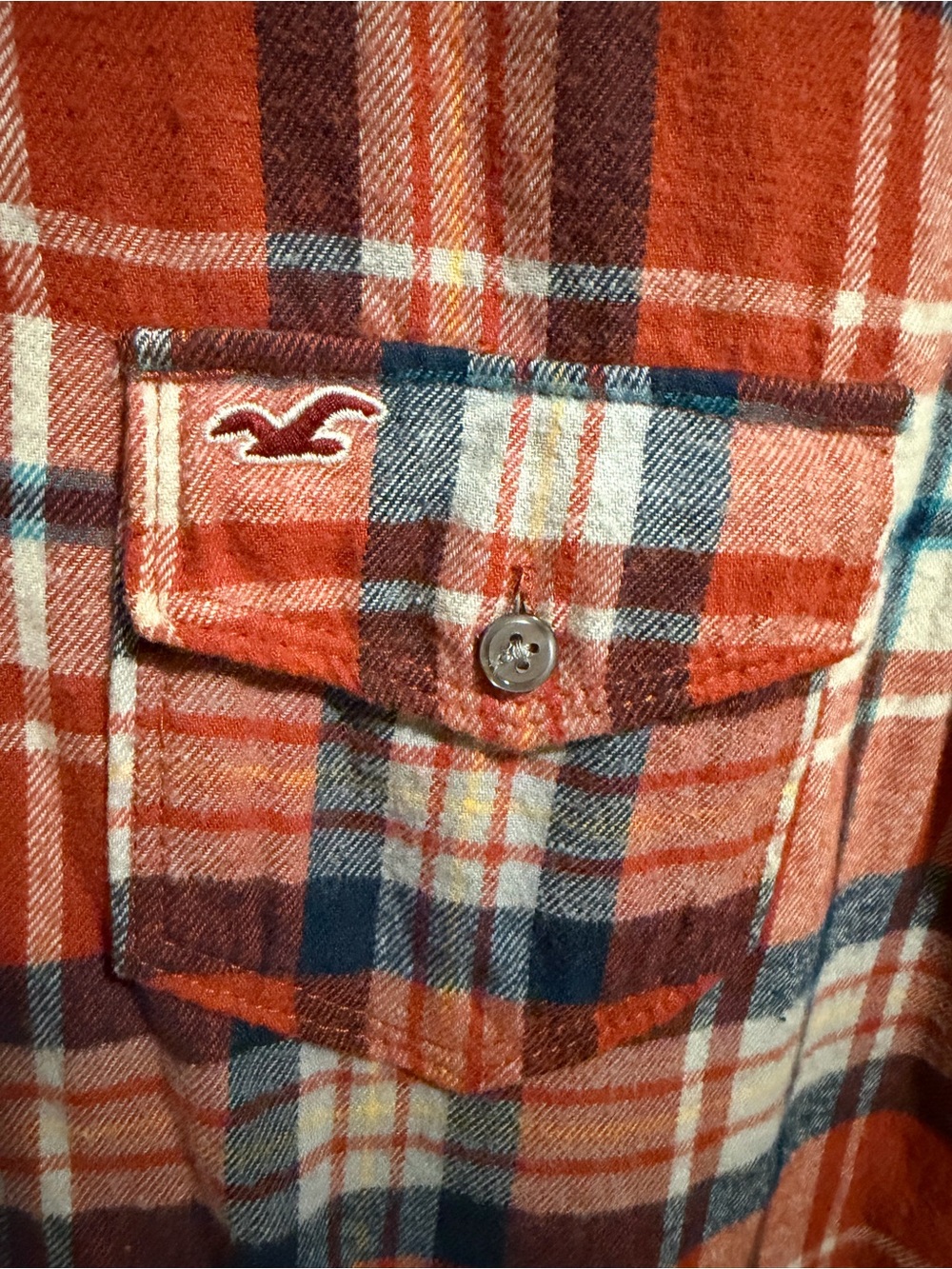 Hollister Orange and Blue Plaid Button-Up Shirt - Picture 3 of 3